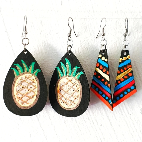 Gaviota Jewelry - Pineapple & Abstract Hand Painted Wood Earings